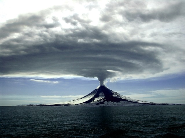 A shot of the Augustine volcano toward the end of it's long eruption that lasted several months.